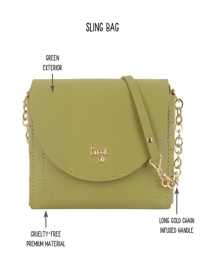 Baggit Women Green Xxs Size Satchel Sling Bag | Ladies Stylish Casual Cross Body Purse Handbag - Image 2